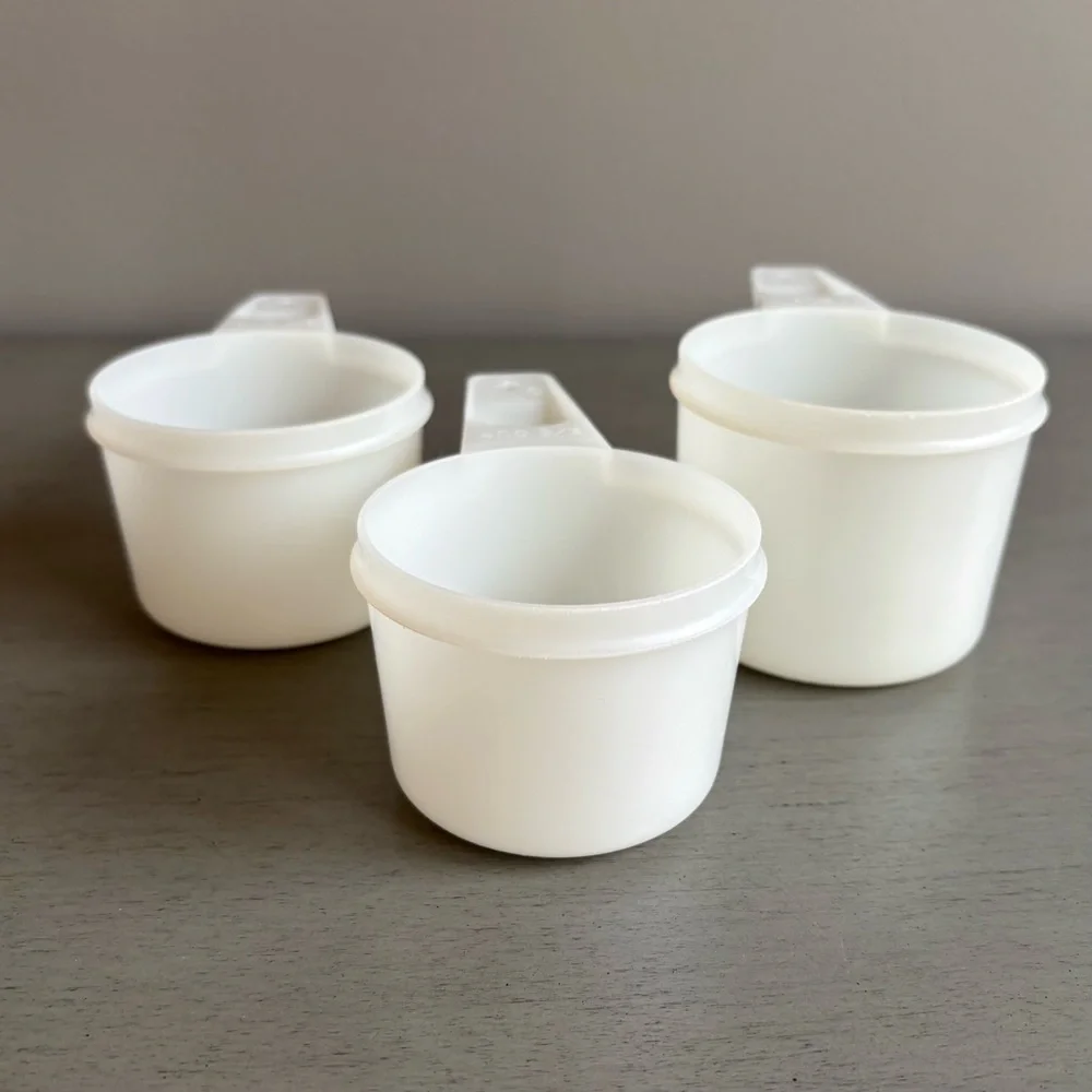 VTG Tupperware White Clear Measuring Cups Nesting 1 cup, 3/4 cup, 2/3 cup USA